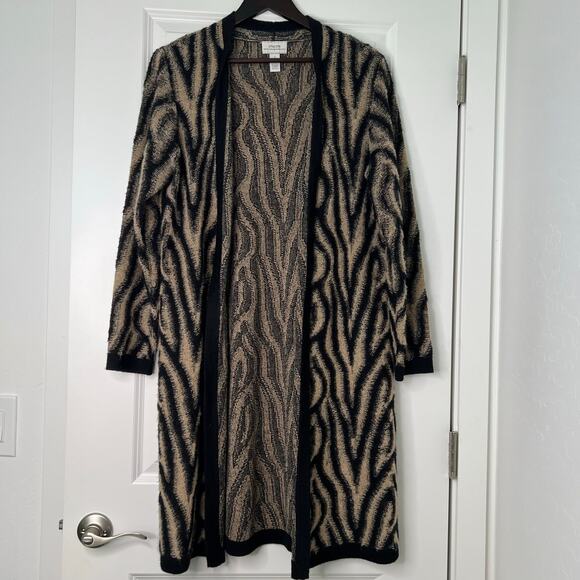 Chico’s Abstract Mohair Blend Long Cardigan Sweater Coat Open Front Size 2/Large - Picture 5 of 10